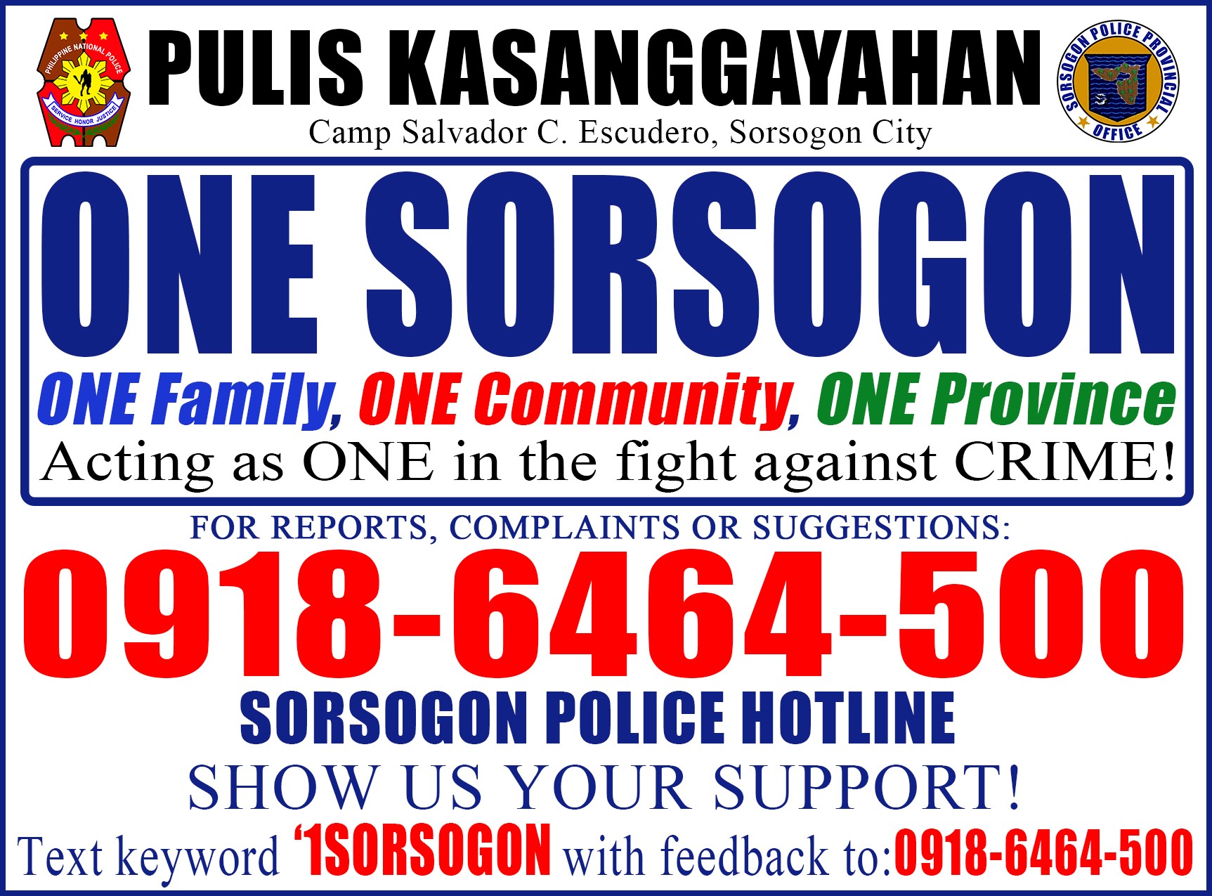 Sorgoson Province police hotline poster
